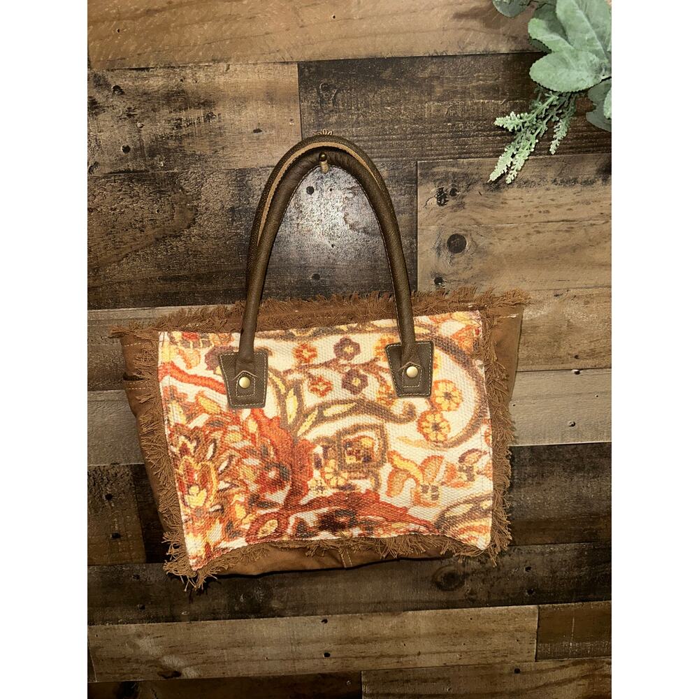 Myra Bag Canvas and Tapestry Fringe Tote Handbag